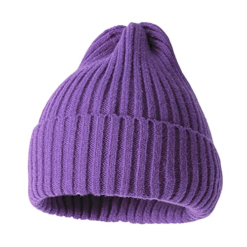 Haloppe Beanie-Mütze, kältebeständig, Damen-Wollmütze, winddicht, elastisch, trendig, gehäkelt, lila, Einheitsgröße von Haloppe