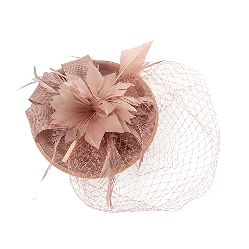 Haloppe Braut-Kopfbedeckung, Kunstfedern, Blumen-Mesh-Form, Party-Kopfbedeckung, Geschenk, vielseitig, Dusty Pink, rosa - dusty pink, Zifferblatt-Stil von Haloppe