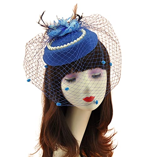 Haloppe Braut-Kopfbedeckung, Prinzessinnen-Stil, Cocktail-Party, Feder-Baskenmütze, Haardekoration, einfarbig, Königsblau von Haloppe