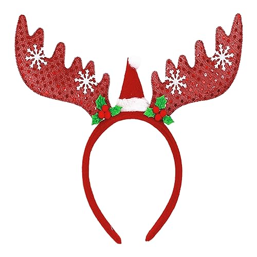 Haloppe Retro Weihnachten Stirnband Geweih Form mit Glocke Schneeflocke Pailletten Feder Dekorationen Festlich Elastisch Anti-Rutsch Haar Accessor F von Haloppe