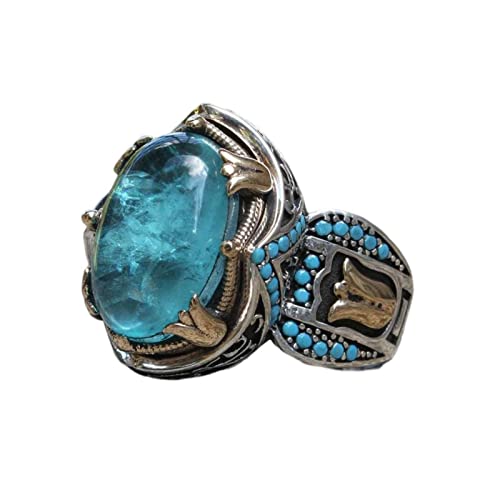Haloppe Ring Dekor Vintage blauer Stein Business Herren Ring leicht handgraviert, Uns 6, S von Haloppe