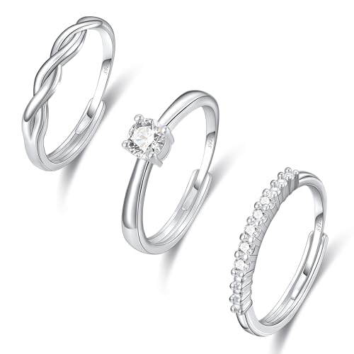 Halora 3PCS Ringe Silber für Frauen,925 Ringe Damen Verstellbar Stapeln Daumenring Eheringe Verlobungsringe Damen Hochzeitsring Band Ring Geschenke für Frauen von Halora