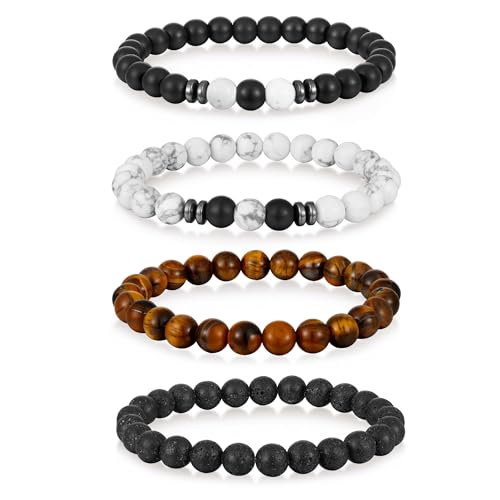 Halora 4 Stück Armband Herren, Tigerauge Perlenarmbänder für Herren Armbänder Männer Herrenarmbänder Men Bracelet Jewellery Schmuck Geschenk für Ihn von Halora