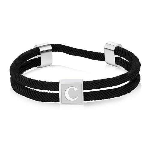 Halora Armband Herren mit Buchstaben Schwarz Surfer Arband Segeltau Surferarmband Armbänder für Herren Damen Geburtstag Geschenk für Papa Sohn Freund Bruder Bracelet C von Halora