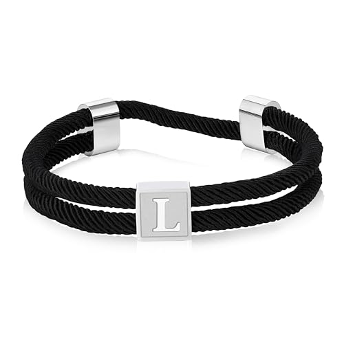 Halora Armband Herren mit Buchstaben Schwarz Surfer Arband Segeltau Surferarmband Armbänder für Herren Damen Geburtstag Geschenk für Papa Sohn Freund Bruder Bracelet L von Halora