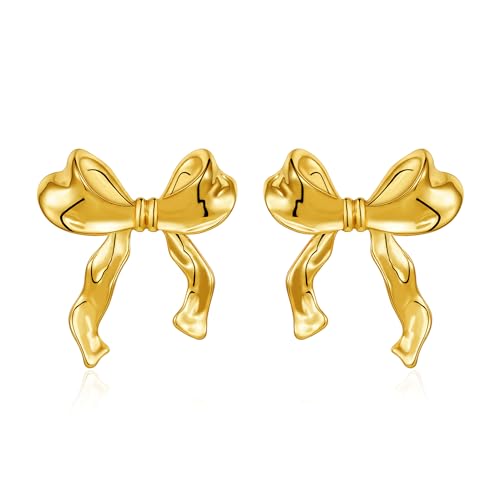 Halora Bow Earrings Gold for Women, Ohrringe MäDchen Goldene Ohrringe Damen Damenohrringe (Bow-Gold) von Halora