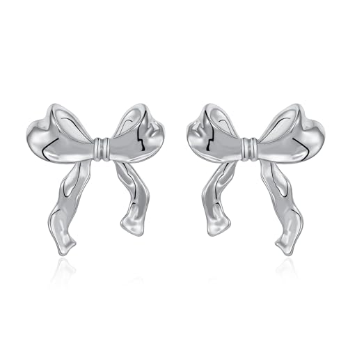 Halora Bow Earrings Gold for Women, Ohrringe MäDchen Goldene Ohrringe Damen Damenohrringe (Bow-Silver) von Halora