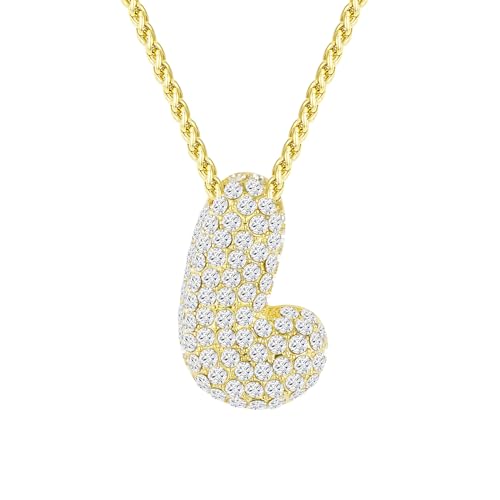 Halora Bubble Letter Necklace Gold, Kette Mit Halskette Buchstaben L Anhänger Gold Bubble Initial Necklace Damen von Halora