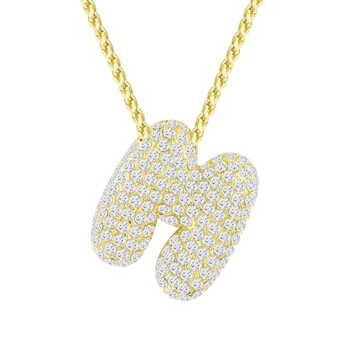 Halora Bubble Letter Necklace Gold, Kette Mit Halskette Buchstaben M Anhänger Gold Bubble Initial Necklace Damen von Halora