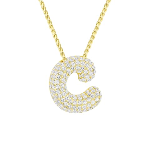 Halora Bubble Letter Necklace Gold Balloon Initial C Necklace Kette Mit Buchstaben Anhänger Halskette Damen Buchstabenkette von Halora