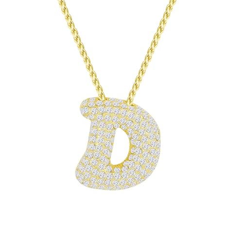 Halora Bubble Letter Necklace Gold Balloon Initial D Necklace Kette Mit Buchstaben Anhänger Halskette Damen Buchstabenkette von Halora