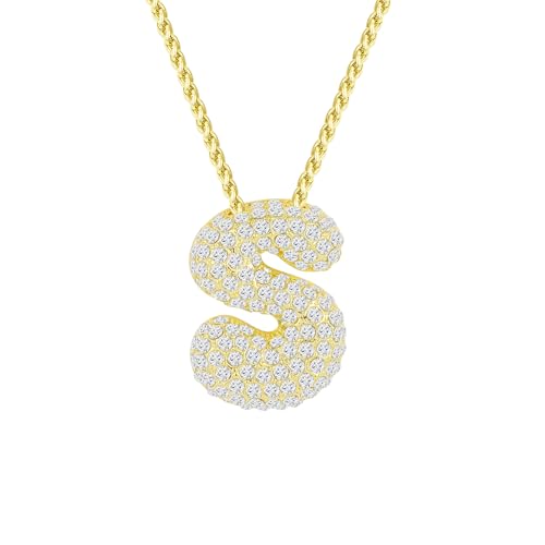 Halora Bubble Letter Necklace Gold Balloon Initial S Necklace Kette Mit Buchstaben Anhänger Halskette Damen Buchstabenkette von Halora