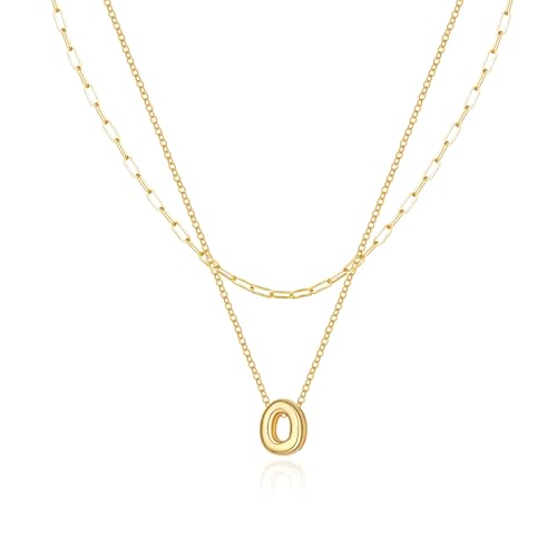 Halora Bubble Letter Necklace Gold Goldene Layering Kette Mit Buchstaben Halskette Anhänger Buchstabenkette Damen Balloon Initial O Necklace von Halora