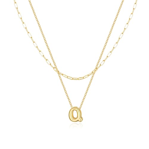 Halora Bubble Letter Necklace Gold Goldene Layering Kette Mit Buchstaben Halskette Anhänger Buchstabenkette Damen Balloon Initial Q Necklace von Halora