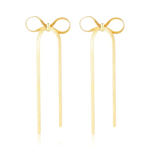 Halora Schleifen Ohrringe Gold Bow Earrings for Women Girls, Long Tassel Dangling Bow Ribbon Earings von Halora