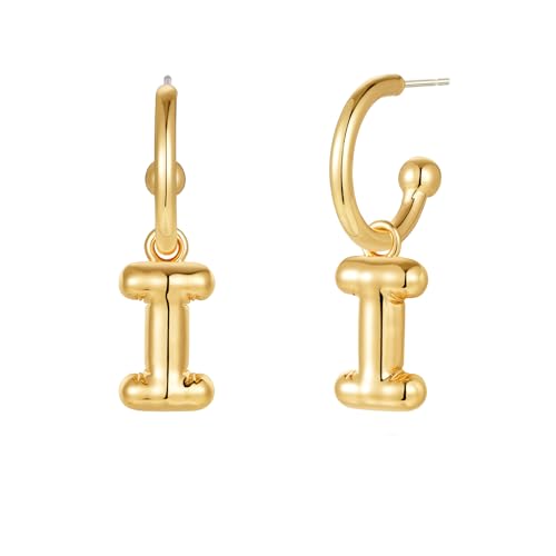 Halora Initial I Hoop Earrings for Women, Bubble Buchstaben Tropfen Ohrringe, Balloon Goldene Ohrringe Hängend Damen Jewellery von Halora