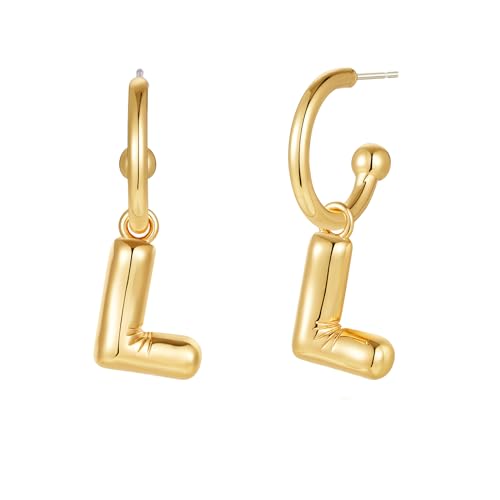 Halora Initial L Hoop Earrings for Women, Bubble Buchstaben Tropfen Ohrringe, Balloon Goldene Ohrringe Hängend Damen Jewellery von Halora