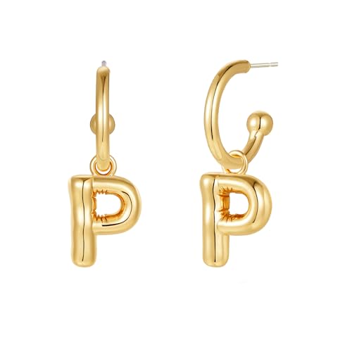 Halora Initial P Hoop Earrings for Women, Bubble Buchstaben Tropfen Ohrringe, Balloon Goldene Ohrringe Hängend Damen Jewellery von Halora