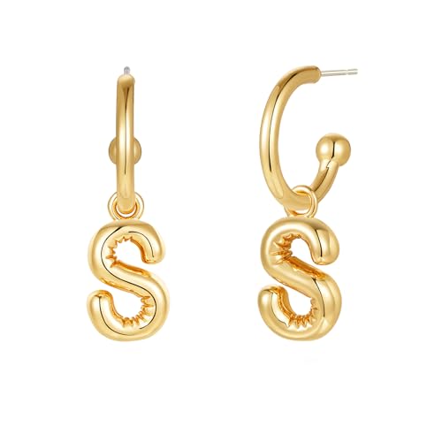 Halora Initial S Hoop Earrings for Women, Bubble Buchstaben Tropfen Ohrringe, Balloon Goldene Ohrringe Hängend Damen Jewellery von Halora
