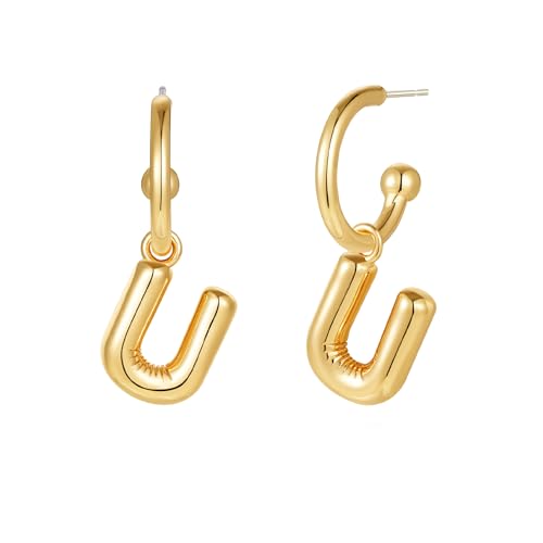 Halora Initial U Hoop Earrings for Women, Bubble Buchstaben Tropfen Ohrringe, Balloon Goldene Ohrringe Hängend Damen Jewellery von Halora