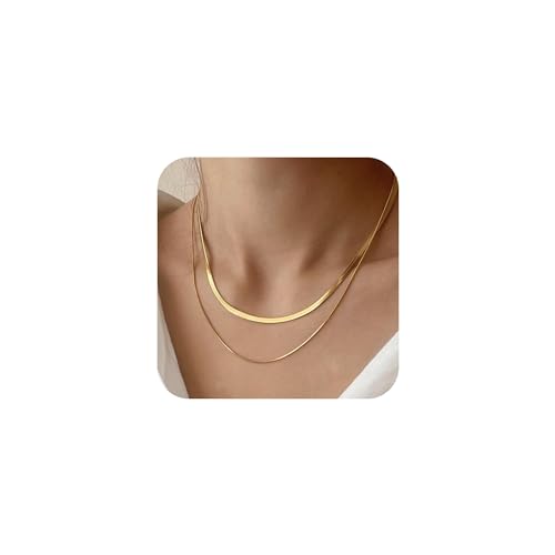 Halora Kette Gold Damen Choker Goldene Kette Frauen 14k Gold Plated Herringbone Chain Necklace Layered Choker Necklace for Women (2pcs chain necklace gold) von Halora