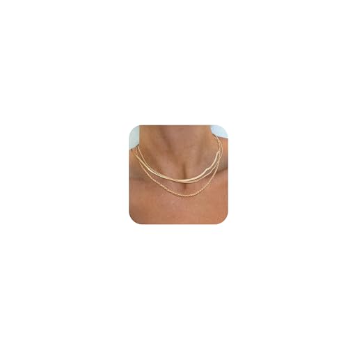 Halora Kette Gold Damen Choker Goldene Kette Frauen 14k Gold Plated Herringbone Chain Necklace Layered Choker Necklace for Women (3pcs chain necklace gold) von Halora