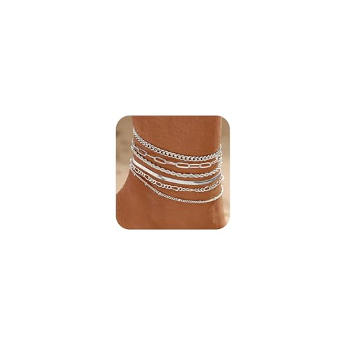 Halora Knöchel Armbänder für Frauen, Silber Fußkettchen Set Dainty Layered Waterproof Fußkettchen von Halora