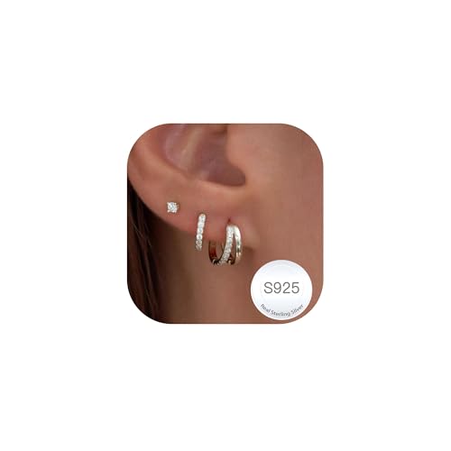 Halora Ohrringe Silber 925 Set Damen Kleine Creolen Ohrstecker Silber Hypoallergen Stapelbar Ohrringe Stecker Creolen Set Gifts Double Hoop Earrings for Women von Halora
