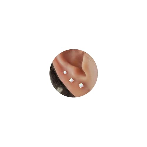 Halora Ohrringe Silber Stecker Ohrstecker Silber Klein Set Damen Herz Ohrringe FüR Mehrere OhrlöCher Silver Opal Earrings for Women von Halora