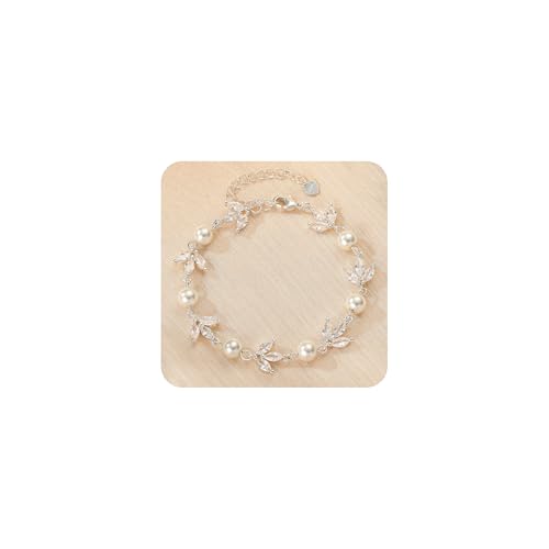 Halora Perlenarmband Damen, Armband Damen Silber Perlen Armbänder Zirkonia Perlenschmuck Geschenk Bracelet Women, Stil A von Halora