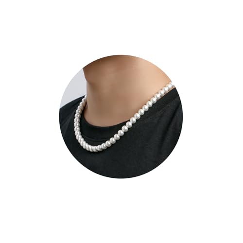 Halora Perlenkette Herren Damen Perlen Choker Kette 55cm Lang Weiße Perlenkette Pearl Necklace Herrenschmuck Geschenke Mens Jewellery Perlen 8mm von Halora