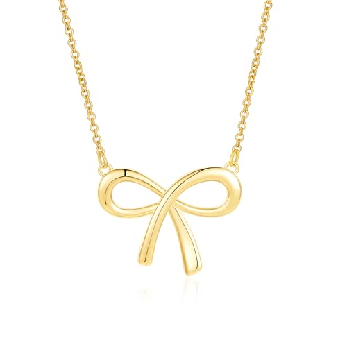 Halora Gold Bow Necklace for Women Girls, Schleifen Halskette Für Frauen Damen Bow Ribbon Necklace Earring Jewelry Schmuck Gift (Bow Necklace-Gold) von Halora