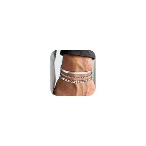 Halora Armband Herren Silber, ArmbäNder füR Herren Edelstahl MäNner Armband Herrenarmband Silberarmband Schmuck Valentinstag Geschenke für Ihn Silver Bracelet Men Mens Jewellery (Style A Silber) von Halora