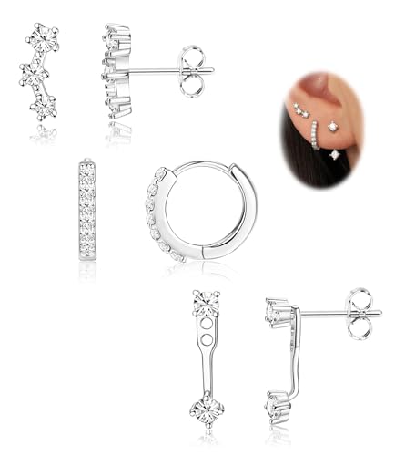 Halora Silber Hoop Ohrringe Set für Frauen Kleine Hoop Ohrringe Cubic Zirkonia Huggie CZ Hoops Ohrringe Stack Trendy Schmuck Geschenke von Halora