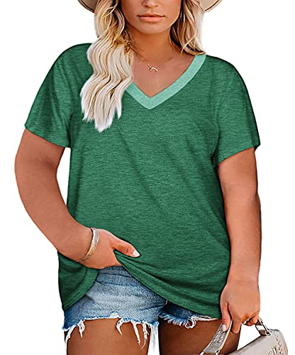 Damen T-Shirt mit V-Ausschnitt, kurzärmelig, lockere Passform, weiche Basic T-Shirts, 01-grün, XXX-Large Mehr von Haloumoning