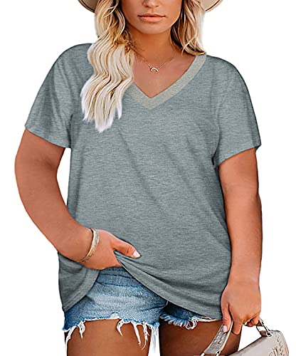 Damen-T-Shirt, Übergröße, V-Ausschnitt, Sommer, kurzärmelig, sexy, lockere Passform, weich, Basic-T-Shirts, 01-grau, XXX-Large Mehr von Haloumoning