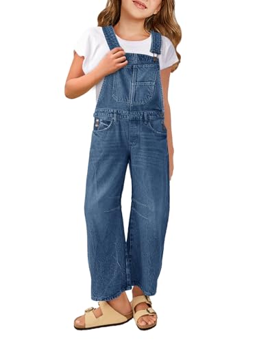 Haloumoning Denim Jumpsuit Mädchen Jeans Latzhose Kinder Ärmelloses Lange Hosen Overall Casual Loose Fit Strampler mit Taschen, Blau, 13-14 Jahre von Haloumoning