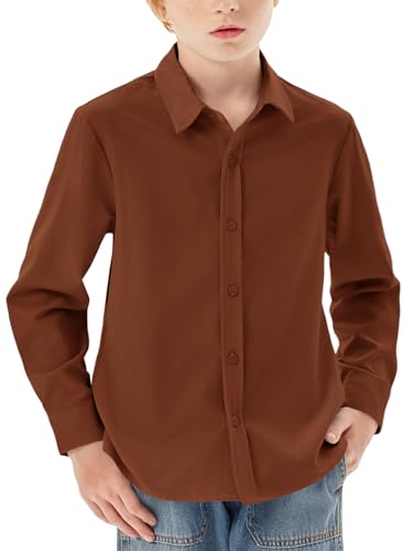 Haloumoning Jungen Hemd Langarm Knopfleiste Shirt Regular Fit Casual Freizeit Party Hemden Einfarbig Bügelleicht Formale Schuluniform Oberteile, Orangerot, 5-6 Jahre von Haloumoning