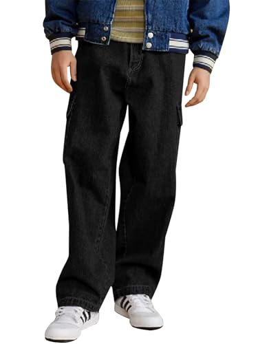 Haloumoning Jungen Jeans Kinder Cargohose Baggy Freizeithose Herbst Mode Casual Denimhose mit Elastischem Bund 5-14 Jahre, Schwarz, 5-6 Jahre von Haloumoning
