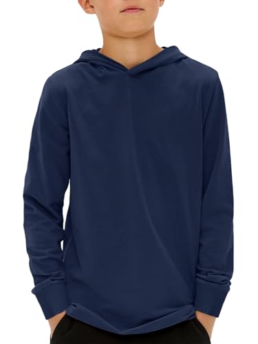 Haloumoning Jungen Kapuzenpullover Langarm Einfarbig Hoodie Kinder Regular Fit Basic Hooded Sweatshirt 5-14 Jahre, Dunkelblau, 11-12 Jahre von Haloumoning