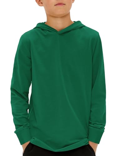 Haloumoning Jungen Kapuzenpullover Langarm Einfarbig Hoodie Kinder Regular Fit Basic Hooded Sweatshirt 5-14 Jahre, Dunkelgrün, 7-8 Jahre von Haloumoning
