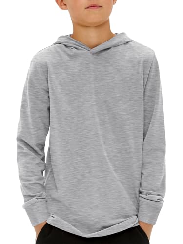 Haloumoning Jungen Kapuzenpullover Langarm Einfarbig Hoodie Kinder Regular Fit Basic Hooded Sweatshirt 5-14 Jahre, Grau, 9-10 Jahre von Haloumoning