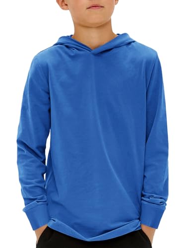 Haloumoning Jungen Kapuzenpullover Langarm Einfarbig Hoodie Kinder Regular Fit Basic Hooded Sweatshirt 5-14 Jahre, Saphirblau, 11-12 Jahre von Haloumoning