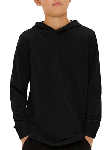 Haloumoning Jungen Kapuzenpullover Langarm Einfarbig Hoodie Kinder Regular Fit Basic Hooded Sweatshirt 5-14 Jahre, Schwarz, 11-12 Jahre von Haloumoning