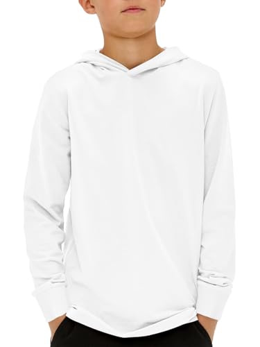 Haloumoning Jungen Kapuzenpullover Langarm Einfarbig Hoodie Kinder Regular Fit Basic Hooded Sweatshirt 5-14 Jahre, Weiß, 9-10 Jahre von Haloumoning