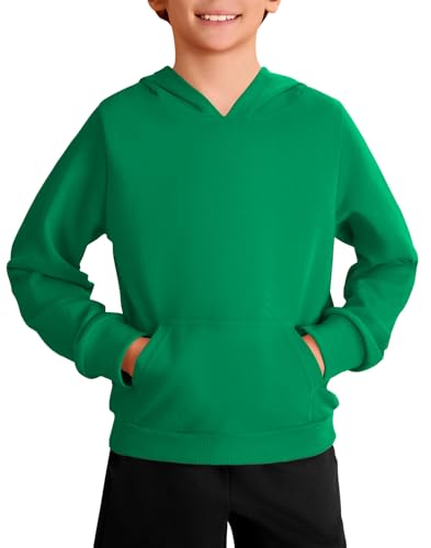 Haloumoning Jungen Kapuzenpullover Langarm Mode Hoodie Kinder Einfarbig Casual Regular Fit Hooded Sweatshirt mit Kängurutasche 5-14 Jahre, Grün, 11-12 Jahre von Haloumoning