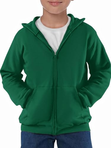Haloumoning Jungen Sweatjacke Langarm Zip Up Hoodie Kinder Einfarbig Sport Kapuzenjacke Casual Basic Jacke mit Reißverschluss, Dunkelgrün, 11-12 Jahre von Haloumoning