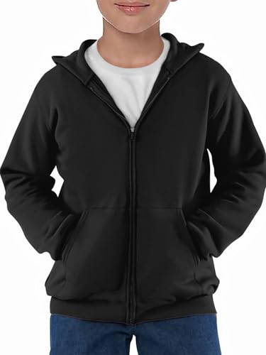 Haloumoning Jungen Sweatjacke Langarm Zip Up Hoodie Kinder Einfarbig Sport Kapuzenjacke Casual Basic Jacke mit Reißverschluss, Schwarz, 5-6 Jahre von Haloumoning