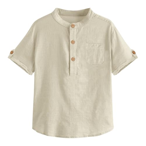 Haloumoning Jungen Kurzarm Hemden Henley Shirt Button Up Baumwolle Oberteile Casual Hemd mit Brusttasche Beige 140 Haloumoning Jungen Kurzarm Hemden Henley Shirt Button Up Baumwolle Oberteile Casual Hemd mit Brusttasche Beige 140 von Haloumoning