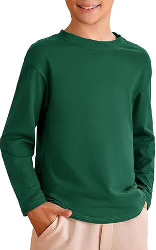 Haloumoning Jungen Langarm T-Shirt Kinder Rundhals Einfarbig Langarmshirt Basic Freizeit Oberteile Sport Tees Tops, Grün, 9-10 Jahre von Haloumoning